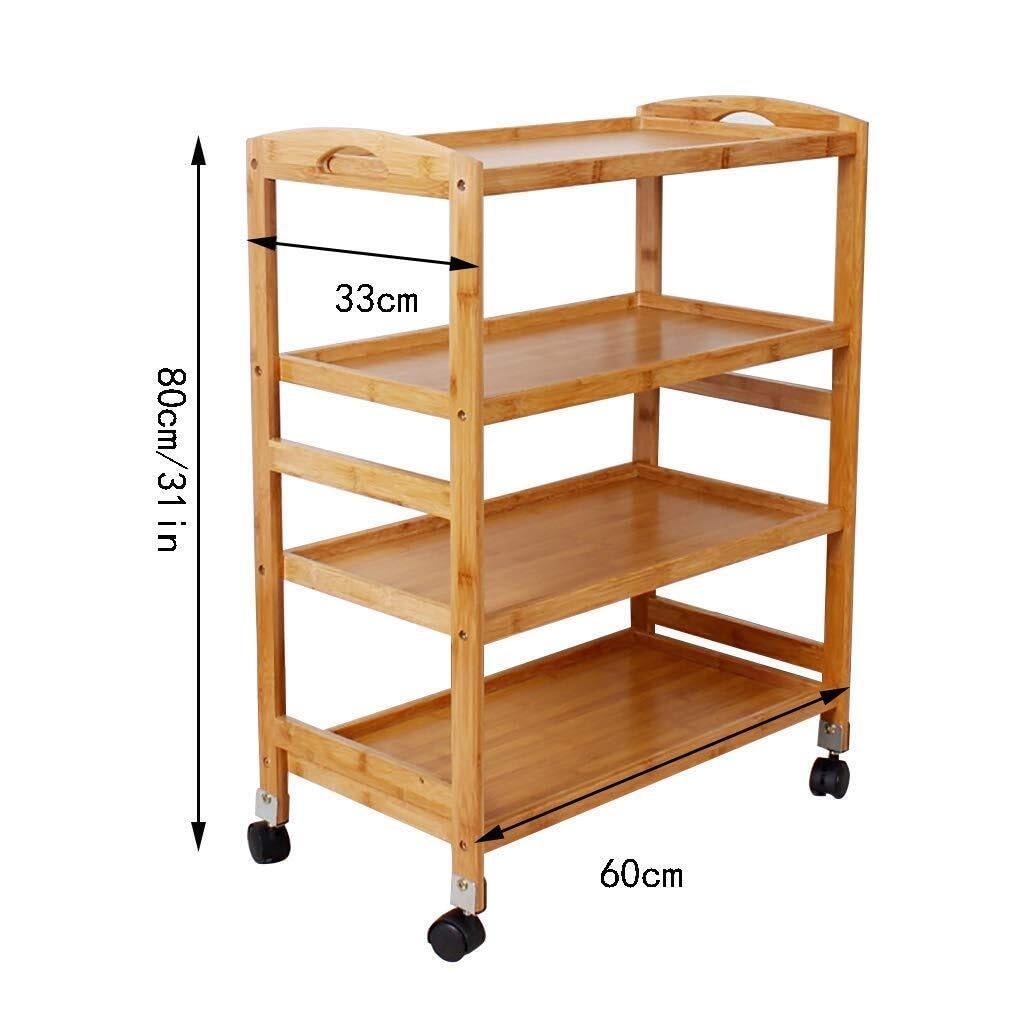 Carrello di Servizio in Legno con Ruote Bloccabili, Carrello da Pranzo A 4 Ripiani per Cucina, Hotel E Ristoranti, Organizer per Vassoi in Legno Massello per Case di Cura