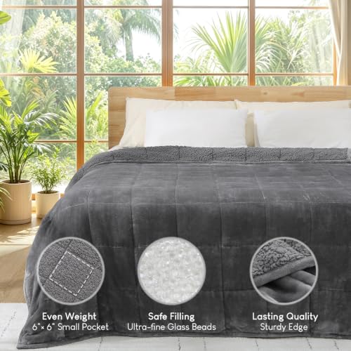 Image of Cottonblue Sherpa Fleece Weighted Blanket 15 lbs for Adult, Flannel Cozy Plush Bed Blankets, Fuzzy Sherpa Weighted Blankets Full Size, Minky Soft Blanket for Sofa Bed, 48 x 72 inches, Grey