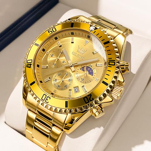 Image of OLEVS Watches for Men Chronograph Business Wrist Watches Analog Quartz Moon Phase Stainless Steel Waterproof Luminous Dress Watches