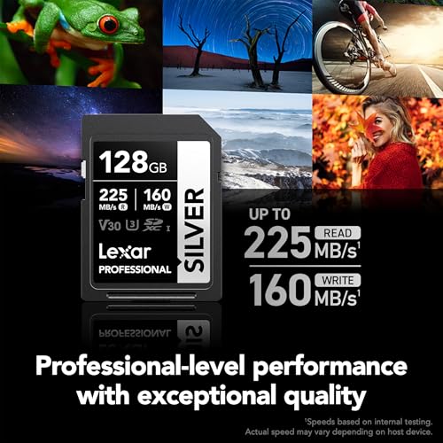 Image of Lexar 128GB Professional Silver SD Card, UHS-I, C10, U3, V30, 4K, Up to 225 /160 MB /s SDXC Memory Card, for Professional Photographer, Videographer, Enthusiast (LSDSILV128G-BNNNU)