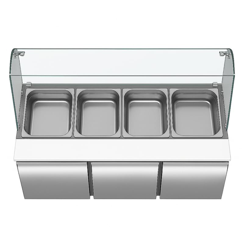 Générique Saladette Refrigerata Professionale 3 Porte con Vetro Bombato GN 1/1-368 Litri