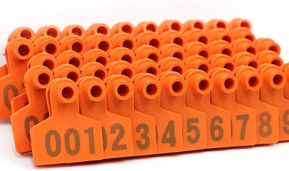 Kolczyki na uszy świń 001-100/101-200/201-300/301-400/401-500 Numer Plastikowe zwierzę hodowlane T001-100(Orange,401 500)