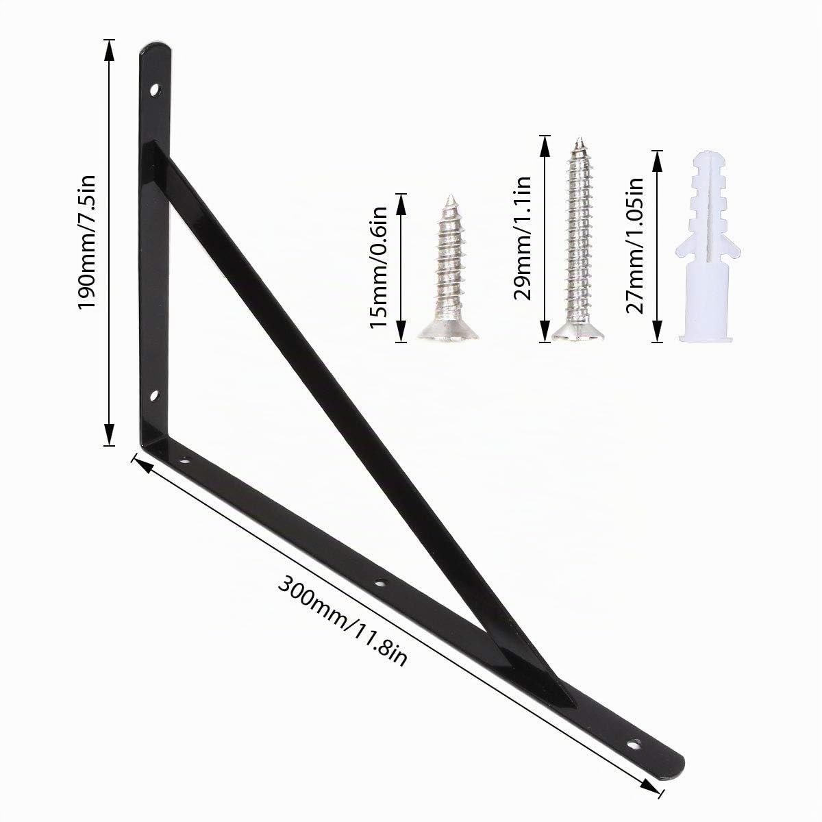 STARVAST Equerre Etagere Murale, 10 Pcs Supports Triangulaires (10, Noir, 300X190X2MM)