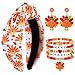 CEALXHENY Thanksgiving Headbands for Women, Fall Headbands, Thanksgiving Fall Accessories, Jeweled Turkey Maple Leaf Headband Earrings, Stackable Thanksgiving Fall Bracelets, Fall Outfits (Pattern A)