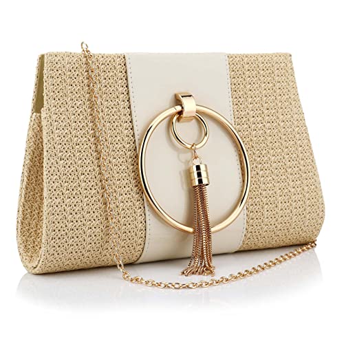 Image of YYW Summer Beach Straw Evening Bag,Straw Clutch Purse Straw Handbag Shoulder Bag Top-handle Bag