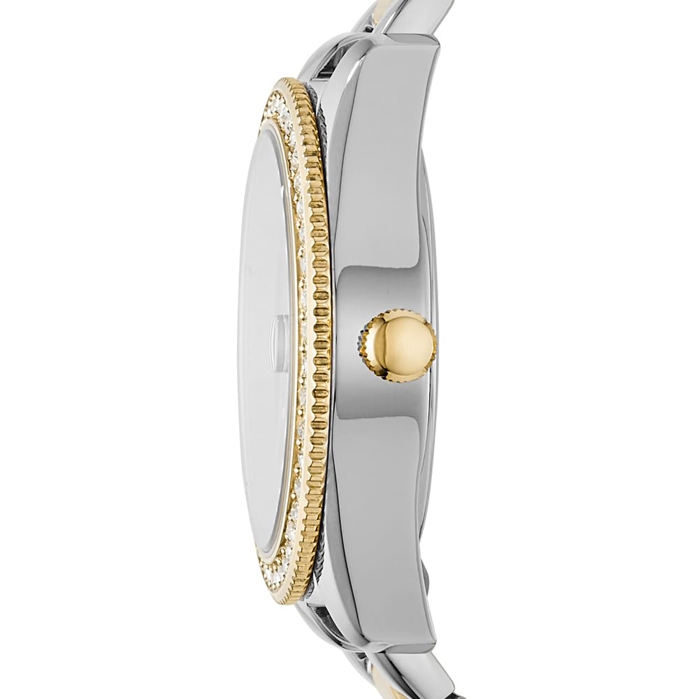 Fossil Scarlette Uhr für Damen, 32mm Quarz-Dreizeiger-Datumswerk mit Edelstahlarmband