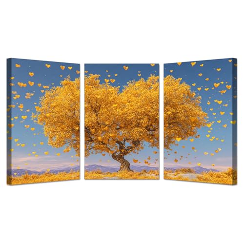 Impression sur Toile Arbre de la Vie Jaune - Image Murale et Affiche Deco Maison 3 Pièces