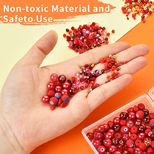 Image of Rired 27 Glass Beads for Jewelry Making, 900pcs Red Bead Jewelry Making kit, 8mm Round Assorted Beads with Bicone and Seed Beads for Bracelet Making