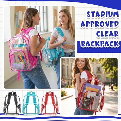 Image of Amylove 24 Pcs Wholesale bulk Clear Backpack bulk Heavy Duty PVC Transparent Bookbag for Donation Charity Security Workplace