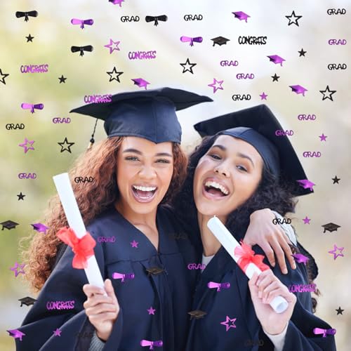 Image of Purple and Black Graduation Confetti 2026, 1000 Pcs Congrats Grad Confetti Class of 2026 Party Table Centerpiece for Graduation Party Decorations