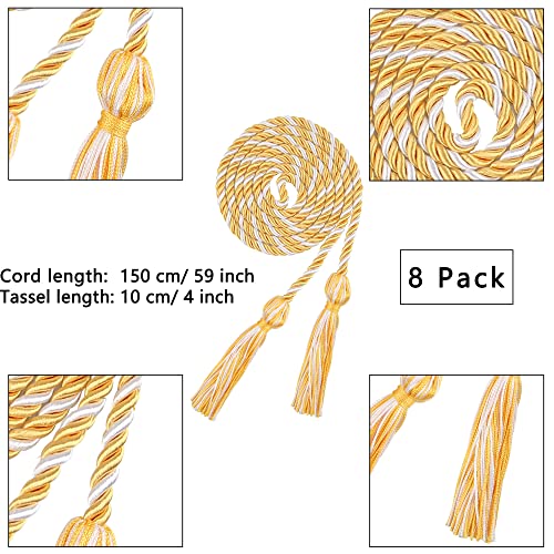 Image of Trounistro 8 Pieces Graduation Cords Yarn Honor Cords with Tassel for College Graduation Students (Gold with White)