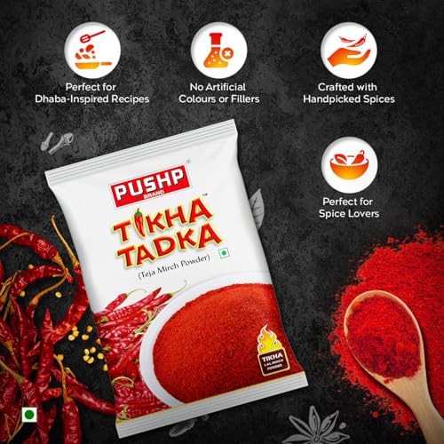 Image of Pushp Brand Tikha Tadka Mirch Powder | Red Chilli Powder 200gm | Extra Hot Lal Mirchi Powder with Natural Oils, Fine Teja Mirch Powder for Everyday Indian Cooking