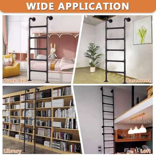 Escabeau en fer forgé noir de 1,5m pour lit mezzanine et mezzanine