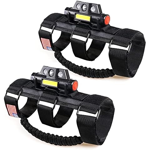 BESTAOO Upgrade Roll Bar Grab Handles with Dome Light for for Jeep Wrangler CJ YJ TJ JK JL Gladiator JT, Premium Paracord Grip for 2”-4”Roll Bars, Flashing Car Interior Light with 3 Modes(Black, 2pcs) Cover