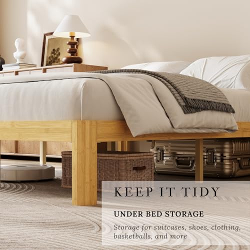 Image of 14 Inch King Bamboo Platform Bed,Mid-Century Wood Bed Frame King Size, No Box Spring Needed, Natural Finish, Easy Assembly