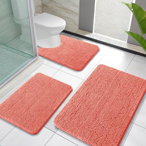 OLANLY Bathroom Rugs Sets 3 Piece, Soft Absorbent Chenille Bath