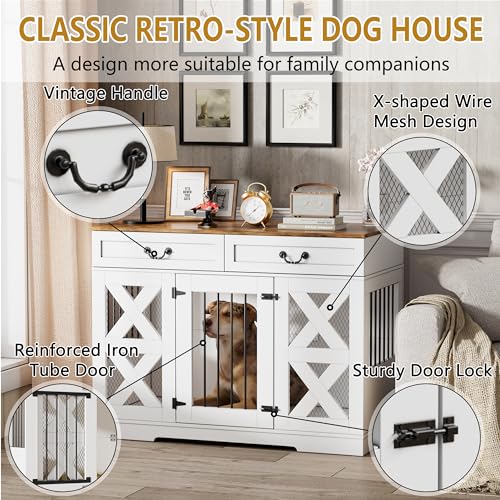 Largedogcratefurnituredogkennelwithdrawersstorageandlocks2in1cratesfordogsindoorheavydutydogcrateforonelargeor2smalldogs Urban Country Home Decor Large dog crate furniture dog kennel with drawers storage and locks 2 in 1 crates for dogs indoor heavy duty dog crate for one large or 2 small dogs urban country home decor