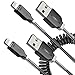 Coiled Phone Cable for Car (2Pack, 4 Feet, 1.2 Meters), Retractable Cable - Black