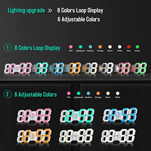 Edup Home 15" Multicolor Led Digital Wall Clock Alarm Clocks With App Control, 3D Led Light Decorate Clocks With 5 Levels Brightness/Time/Date/Temperature Display, For Kitchen Bedroont Office #TOP1