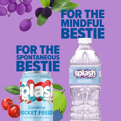 SPLASH REFRESHER Flavored Water Bottles, Acai Grape Flavor - 6-Pack, 16.9 Fl Oz - Refreshing Flavored Bottled Water with Electrolytes - Zero Sugar & Zero Calories