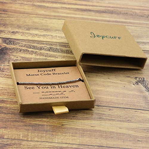 Joycuff Morse Code Inspirational Memorial Bracelets For Women Funny Jewelry Gifts For Women Teen Girls Daughter Sister Best Friend Friendship Adjustable Dainty Silk Beaded Wrap Bracelet (See You In Heaven) #TOP3