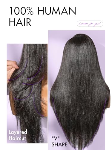 Image of LUVME HAIR 7x6 All-Day Comfor Wig PartingMax Lace Wigs 200% Density Yaki Straight Lace Front Wigs Human Hair Pre Cut Plucked Lace Frontal Glueless 24 Inches Natural Black Color