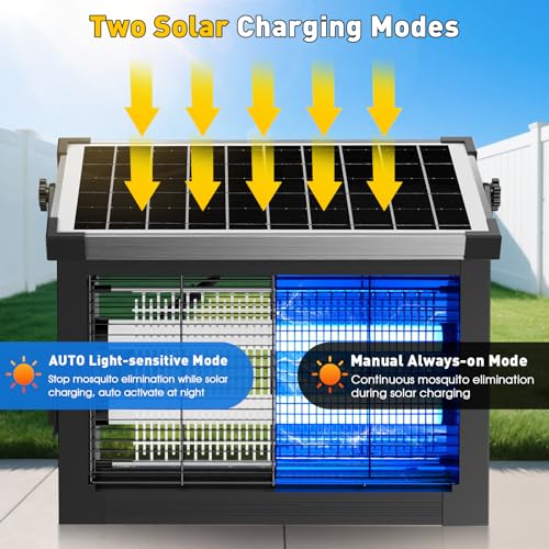Image of Solar Bug Zapper Outdoor, 4500V Solar Mosquito Zapper Outdoor Waterproof, 1 /2 Acre Coverage Rechargeable Electric Fly Zapper, Cordless Portable Mosquito Traps for Backyard, Patio, Camping, Indoor