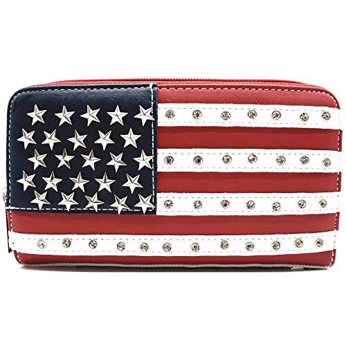 Image of WESTERN ORIGIN American Flag Stars and Stripes Studs Crossbody Handbag USA Patriotic Women Purse Leather Single Shoulder Bag