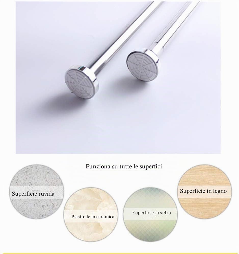 Asta telescopica per tenda da doccia, estensibile, in acciaio INOX., Acciaio inossidabile, Silver, 105-170cm