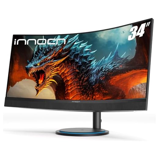 INNOCN 34" Curved Ultrawide Gaming Monitor 3440 x 1440p 165Hz PC Computer Monitor Gamer, USB Type C Power Delivery, HDMI, DP, Built-in 2.1 Stereo Speakers, Charger Pad, Black, 34G1R