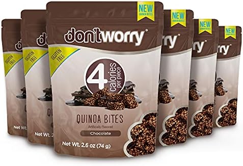 Don'tWorry Chocolate Quinoa Bites 6 Pack | Low Calorie Snacks | Only 4 CALORIES per Piece! | GLUTEN FREE Snacks, Granola Bars, Low Carb Quinoa Cookies