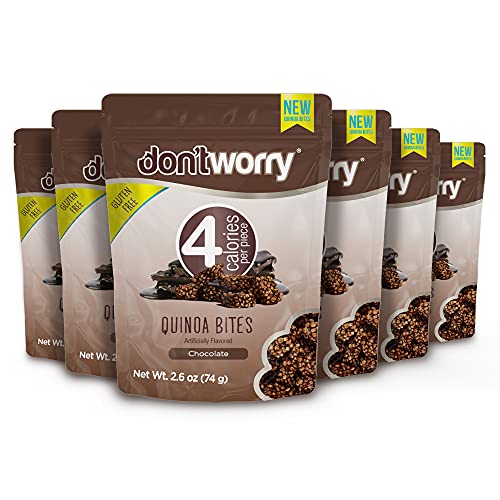 Don'tworry Chocolate Quinoa Bites 6 Pack | Low Calorie Snacks | Only 4 Calories Per Piece! | Gluten Free Snacks, Granola Bars, Low Carb Quinoa Cookies #TOP2