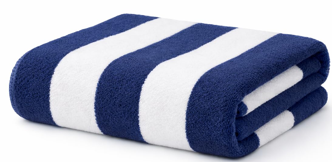 Adore Home Navy Blue Cabana Stripe Beach Towel Quick Dry Microfibre, Soft & Absorbent, 70X140cm Or 80X160cm