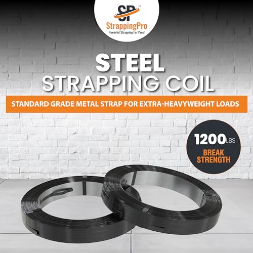 StrappingPro Steel Strapping Coil - 1/2\" x .020\" x 2940\' Length (1200 Break strength) Metal Banding - Standard Grade Metal Straps - Cut-Resistant Strapping Band - Pallet Strapper, Steel Strapping Band