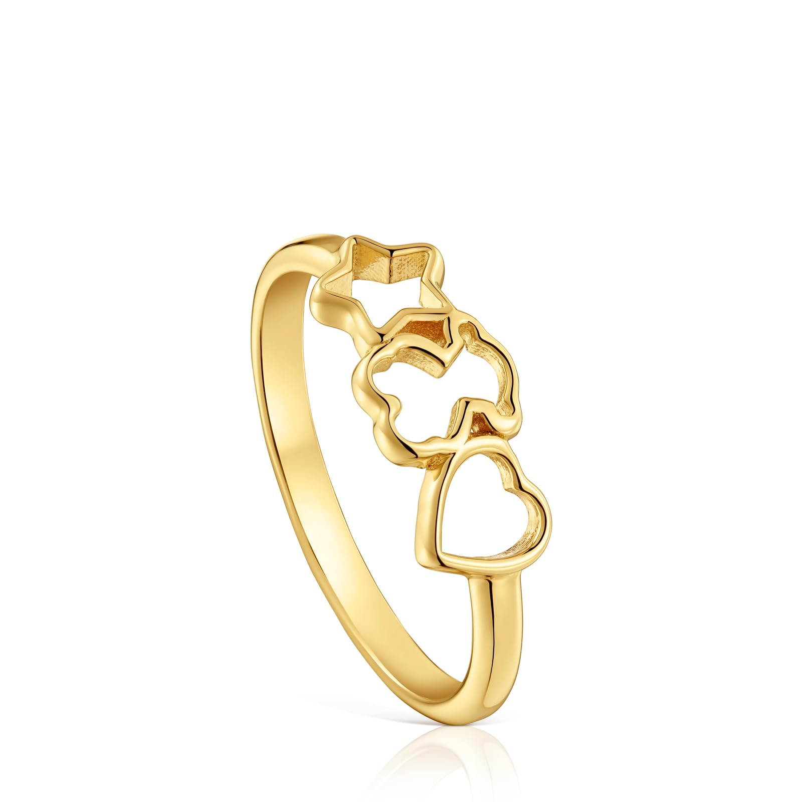TOUS Anillo con Motivo de Oso, Corazón y Estrellas con Baño de Oro 18kt sobre Plata de Primera Ley, Colección Motivos
