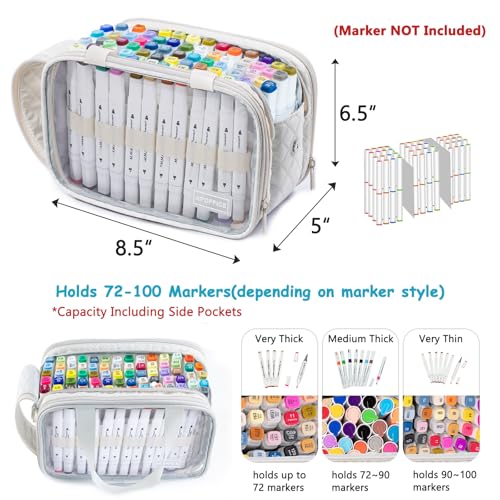 Image of Marker Organizer Case - Holds 72-96Markers | Portable Art Marker Storage Bag with Clear View Panels & Removable Dividers | Marker Holder for Alcohol Markers, Pens, Craft Supplies(Case Only)