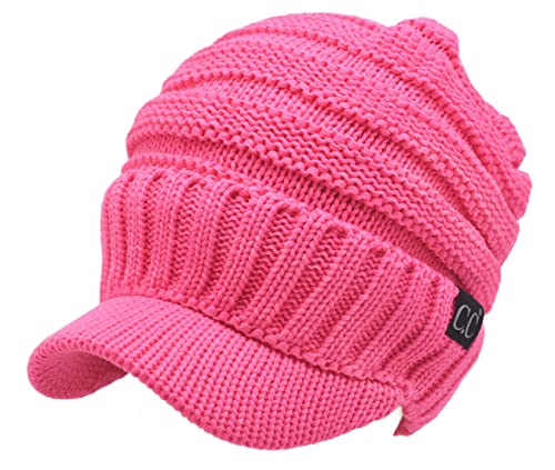 Image of C.C Trendy Warm Oversized Chunky Soft Oversized Ribbed Slouchy Knit Hat with Visor Brim