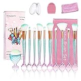 Mermaid Makeup Brushes Set, MYSWEETY 10PC Ultimate Makeup brushes Mermaid Cosmetic Brushes Eyebrow Eyeliner Brush Concealer Brushes Set + 1PC Fat Fish Foundation Brush + 2Pcs Silicone Makeup Sponge