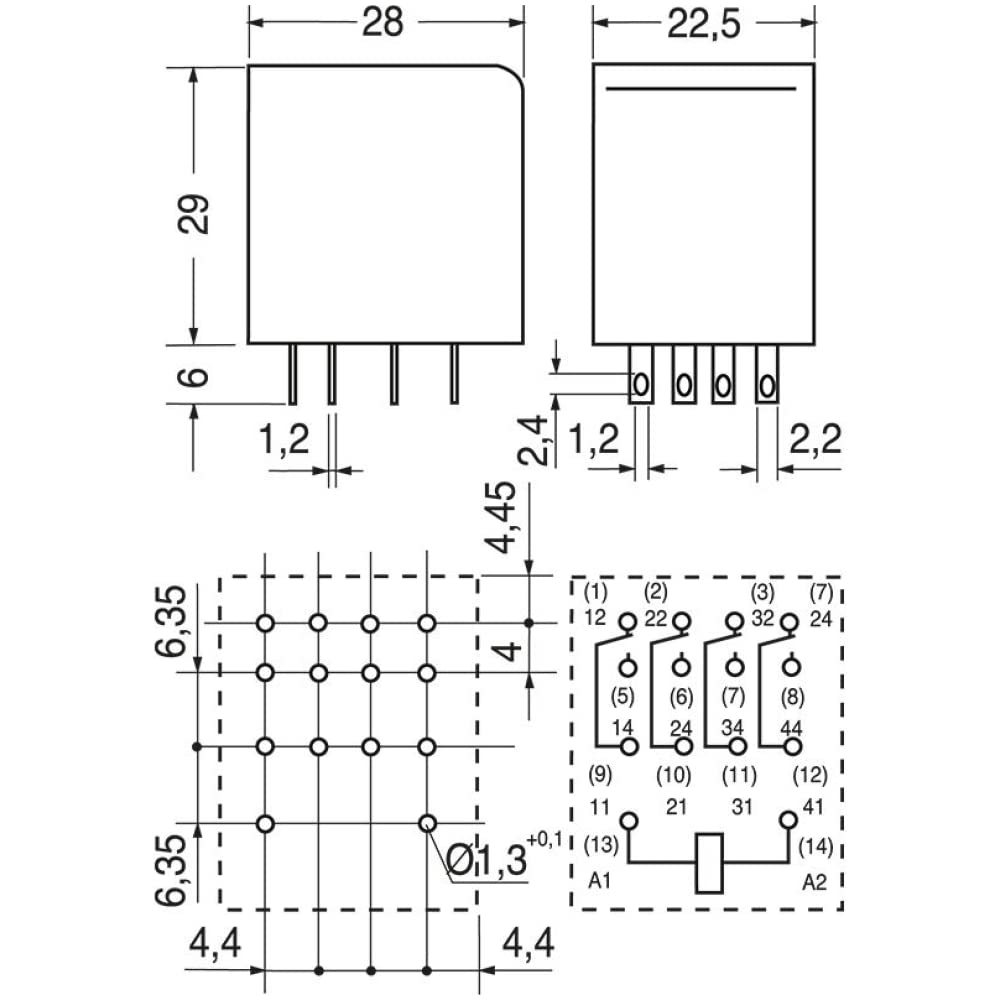 Leistungsrelais PT570012, 12 VDC, 4PDT, 6 A, einschaltbar, PT-Serie - TE Connectivity Schrack 8-1419111-0