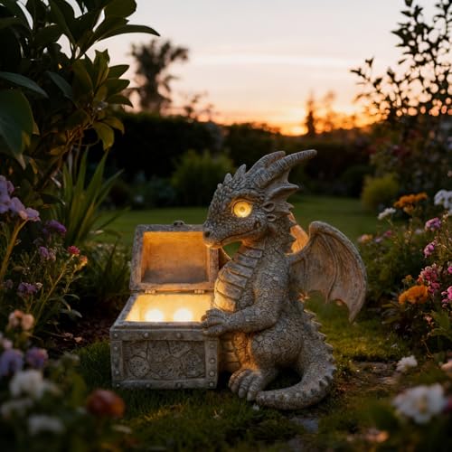 Sculpture de dragon solaire étanche en résine pour aménagement de pelouse