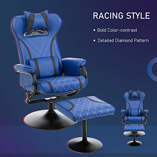 Vinsetto High Back Video Gaming Recliner With Ottoman, Racing Style Pc Computer Office Chair, Swivel With Headrest & Lumbar Support, Adjustable Height, Blue/Black #TOP6