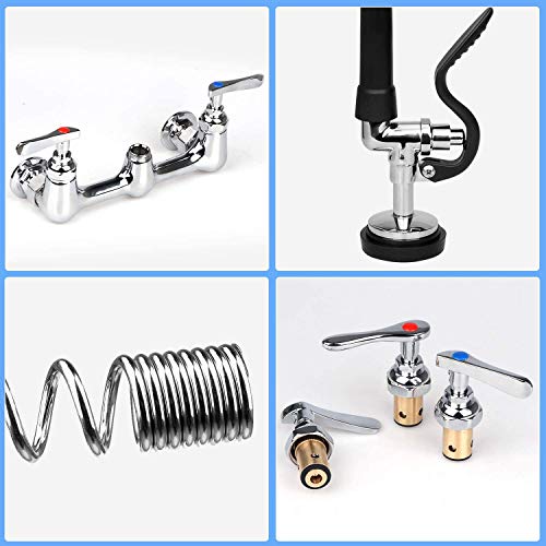 COOLWEST Commercial Faucet with Pre-Rinse Sprayer 8 Inch Center Wall Mount Kitchen Sink Faucet with 12\" Add-on Swing Spout 26\" Height Faucet with Pull Down Spray Brass Constructed Chrome Finish