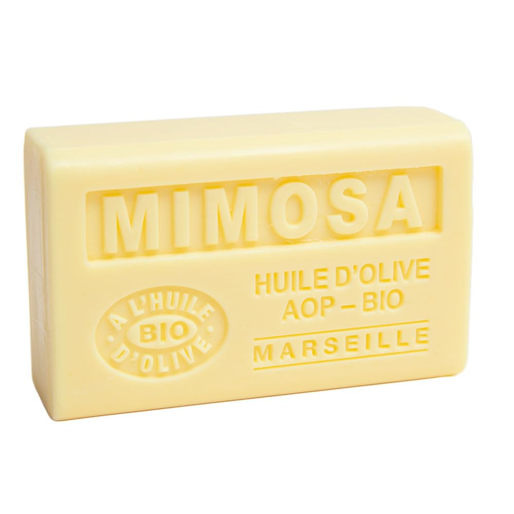 Savon de Marseille - Nourishing French Soap Made With Pure Organic Olive Oil and Shea Butter - Mimosa Fragrance - 125 Gram Bar