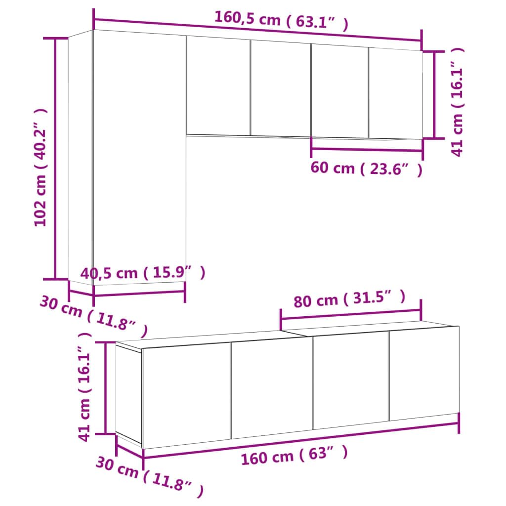 vidaXL Wohnwand 5-TLG., Schrankwand mit viel Stauraum, Wandmontage Anbauwand Fernsehschrank, Wohnzimmer Set Schrank Wandschrank, Betongrau Holzwerkstoff