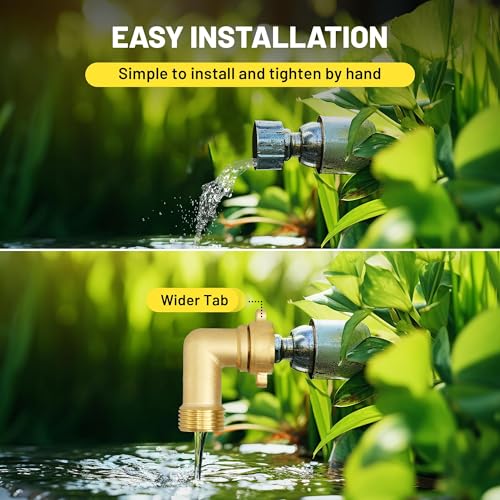Image of Oyviny 90 Degree Garden Elbow Water Hose Connector, 3 /4 inch FHT Outside Water Faucet Solid Brass Hose Connection with 4 O-rings Garden Hose Fittings Connector, Water Hose Elbow for RV & Garden