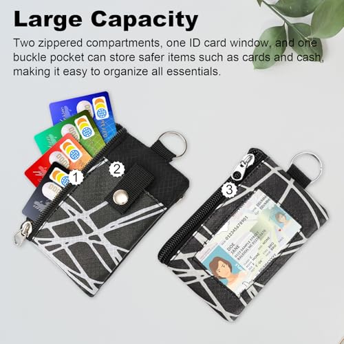 Image of Minimalist RFID Wallet with Lanyard, Multi-functional ID Case with 2 Zipper Pockets and Key Chain for Men and Women, Tactical Badge Pouch Cards Holder, Coin Purse for Travel Sports - Two-Tone