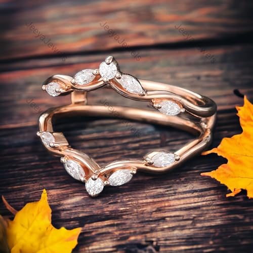 Marquise Cut Moissanite Enhancer Wedding Ring Customaized Everyday Rose Gold Ring Prong Setting Unique Stackable Ring Enhance Art Deco Double Band Birthday Gift4