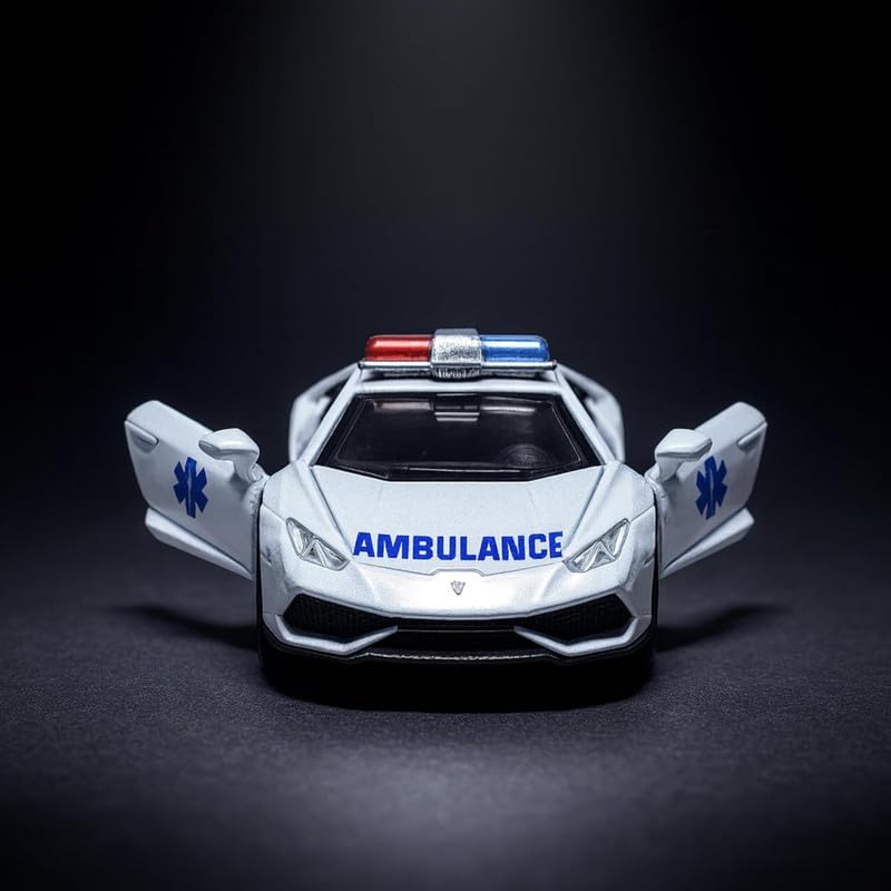 Image of Amisha Gift Gallery Diecast Ambulance Lamborghini Toy Car for Kids | 1:36 Scale Model, Metal, Pull Back, Sports Car, Boys