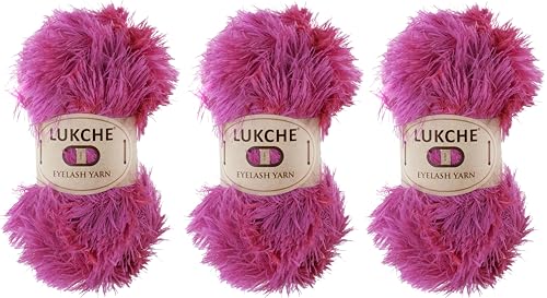 Image of Eyelash Fun Fur Yarn Premium 100% Polyester 164 Yds (150 Mt), 3.53 Oz (100 Gr) Colorful Crochet Yarn Dıy Hand Knitting. (Neon Pink, 3 Skein)