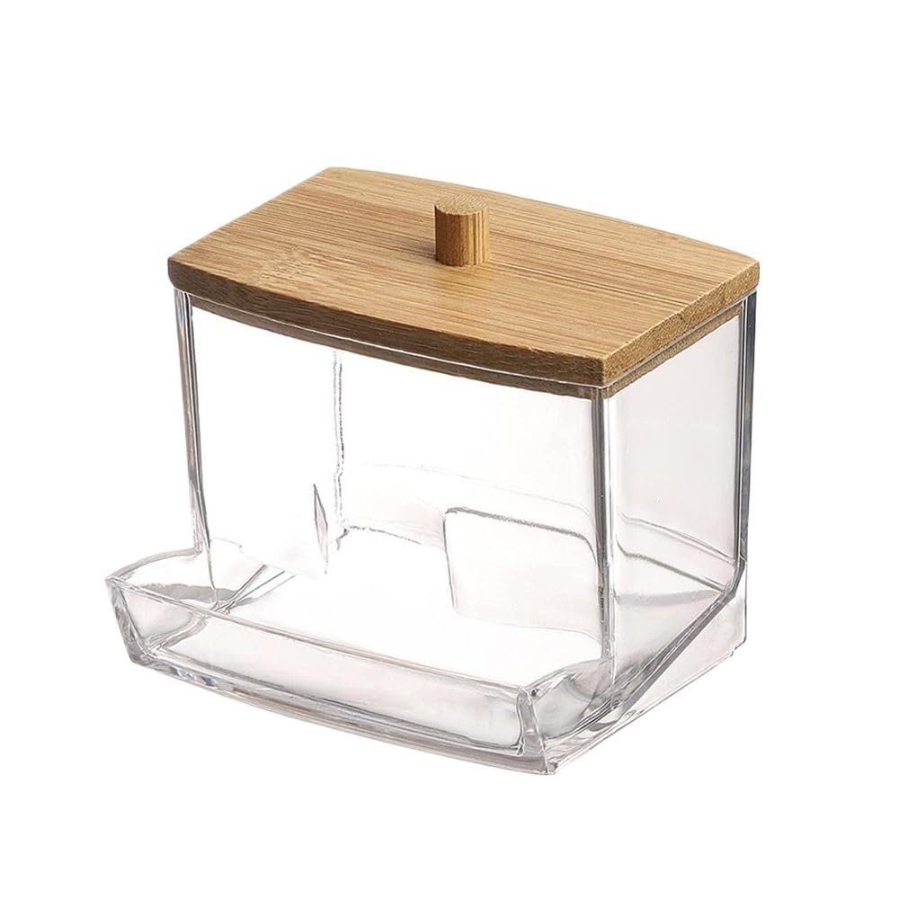 Lianxibag Square 1Pcs Cotton Swab Holder, Dispenser With Bamboo Lids, Bathroom Storage Jars Containers Clear Plastic(Square)